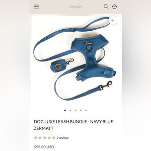 Cavology Navy Blue Harness, Leash and Waste Bag Holder Set